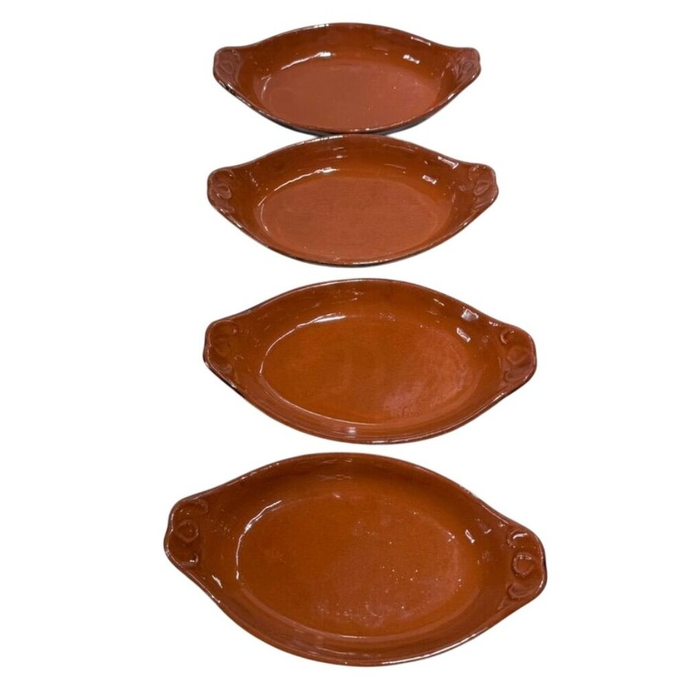 Vintage Set Of 4 VULCANIA pottery platter 10 " Clay Bake Dish #20 Made‎ In Italy